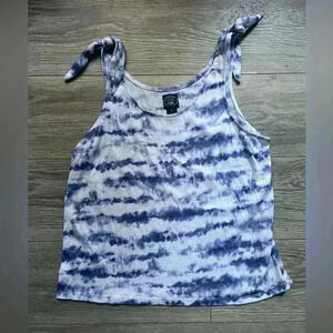 Laura Ashley Blue White Tie Dye Stripe Tie Shoulder Tank Top Size L